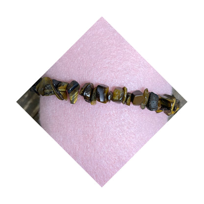 Gold Tiger Eye chip gemstone beaded Stretch bracelet