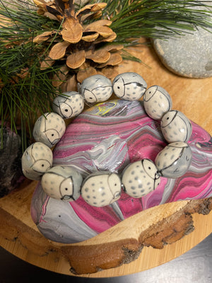 Ceramic Porcelain Owl Beaded Elastic/Stretch Bracelet