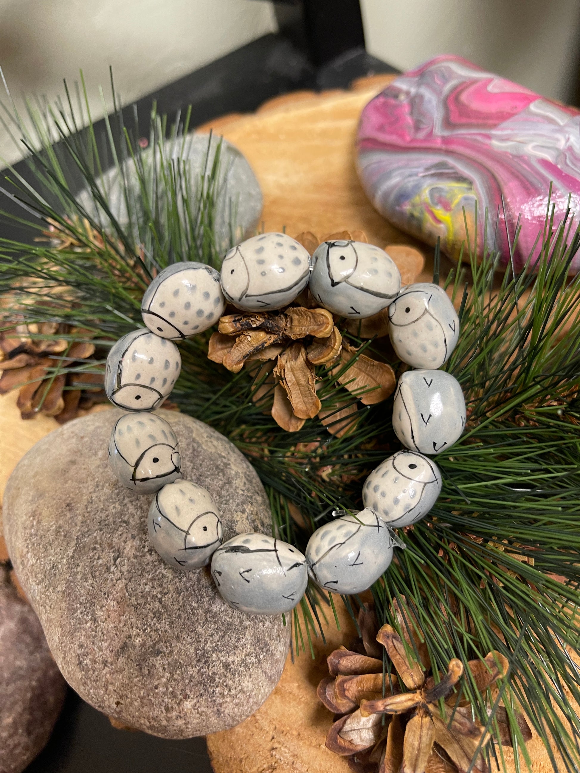 Ceramic Porcelain Owl Beaded Elastic/Stretch BraceletPink tiful of LOVE