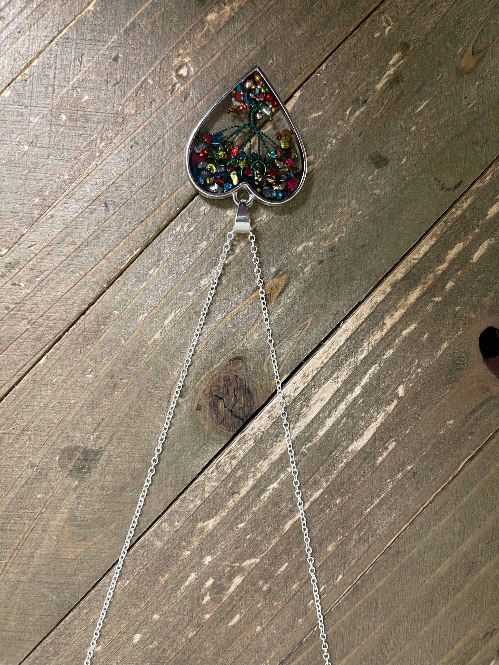 Heart Tree Bezel Pendant on a  Silver chain NecklacePink tiful of LOVE