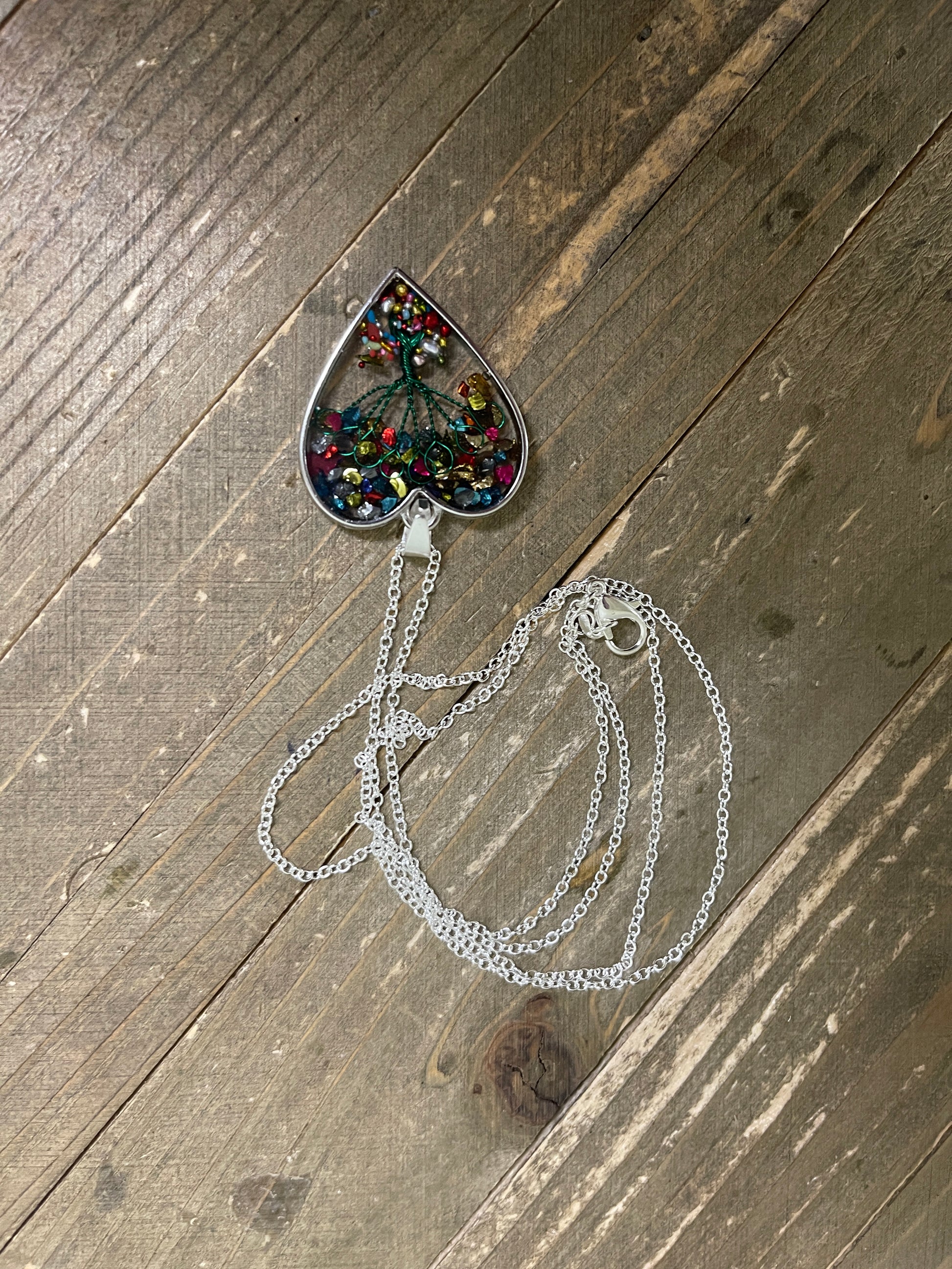 Heart Tree Bezel Pendant on a  Silver chain NecklacePink tiful of LOVE
