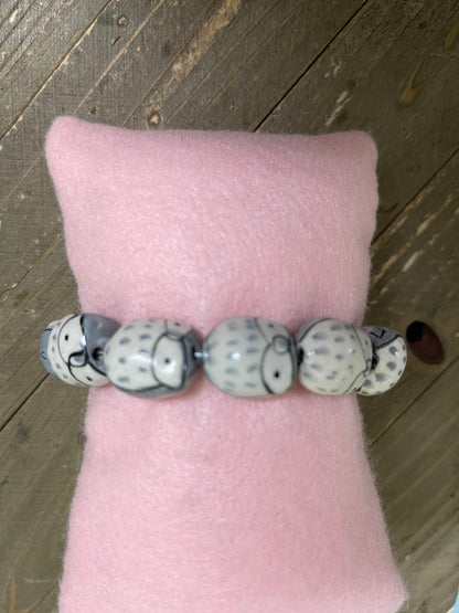 Ceramic Porcelain Owl Beaded Elastic/Stretch BraceletPink tiful of LOVE