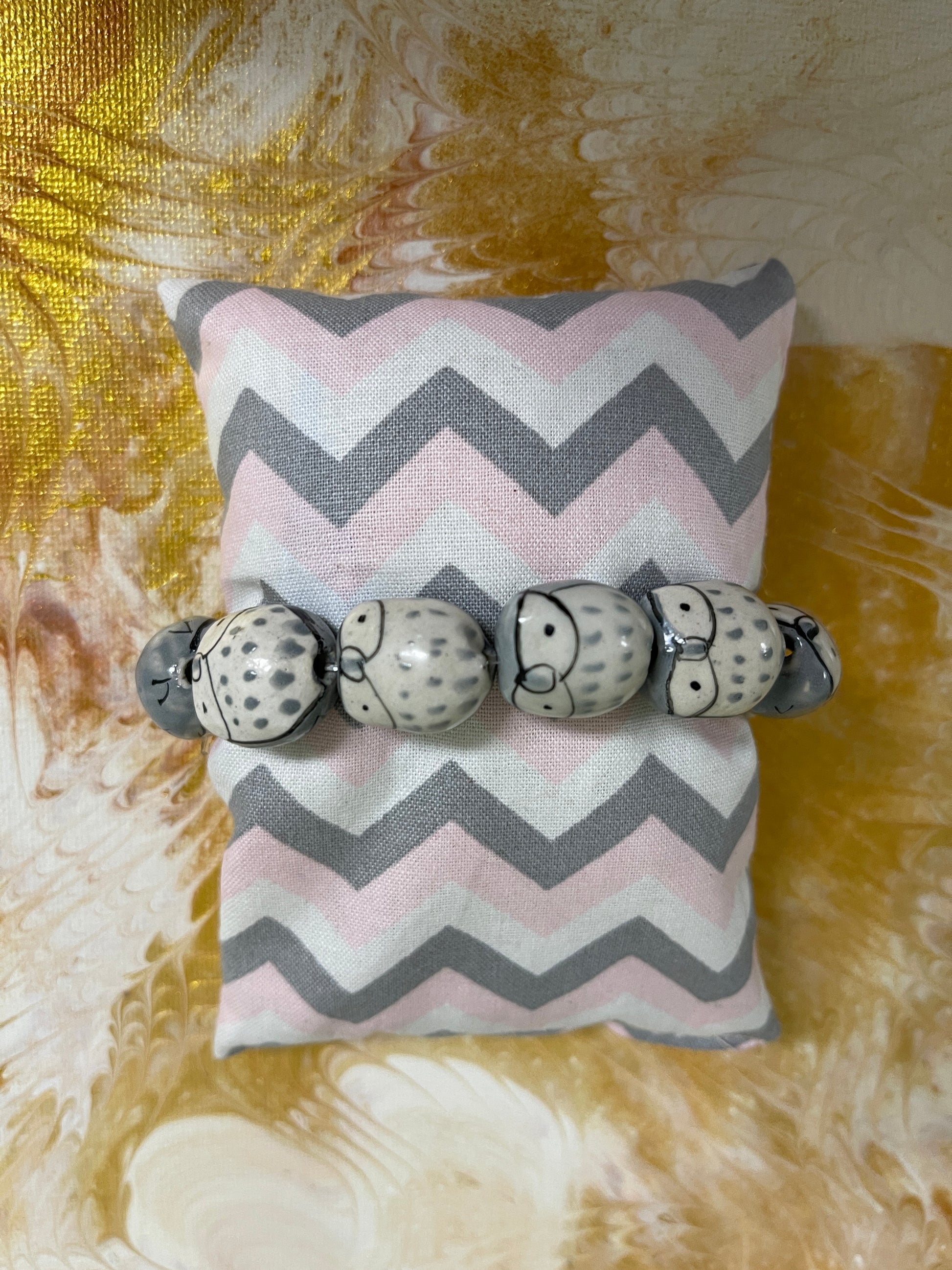 Ceramic Porcelain Owl Beaded Elastic/Stretch BraceletPink tiful of LOVE