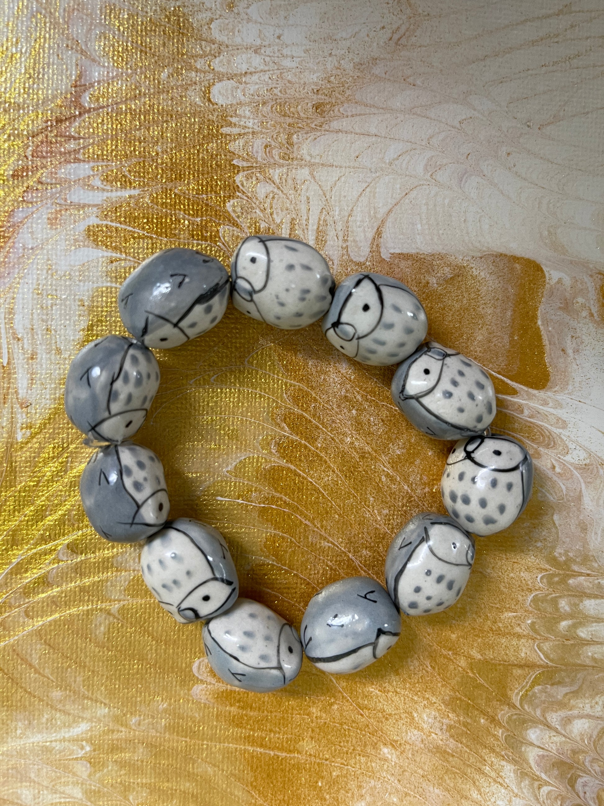 Ceramic Porcelain Owl Beaded Elastic/Stretch BraceletPink tiful of LOVE