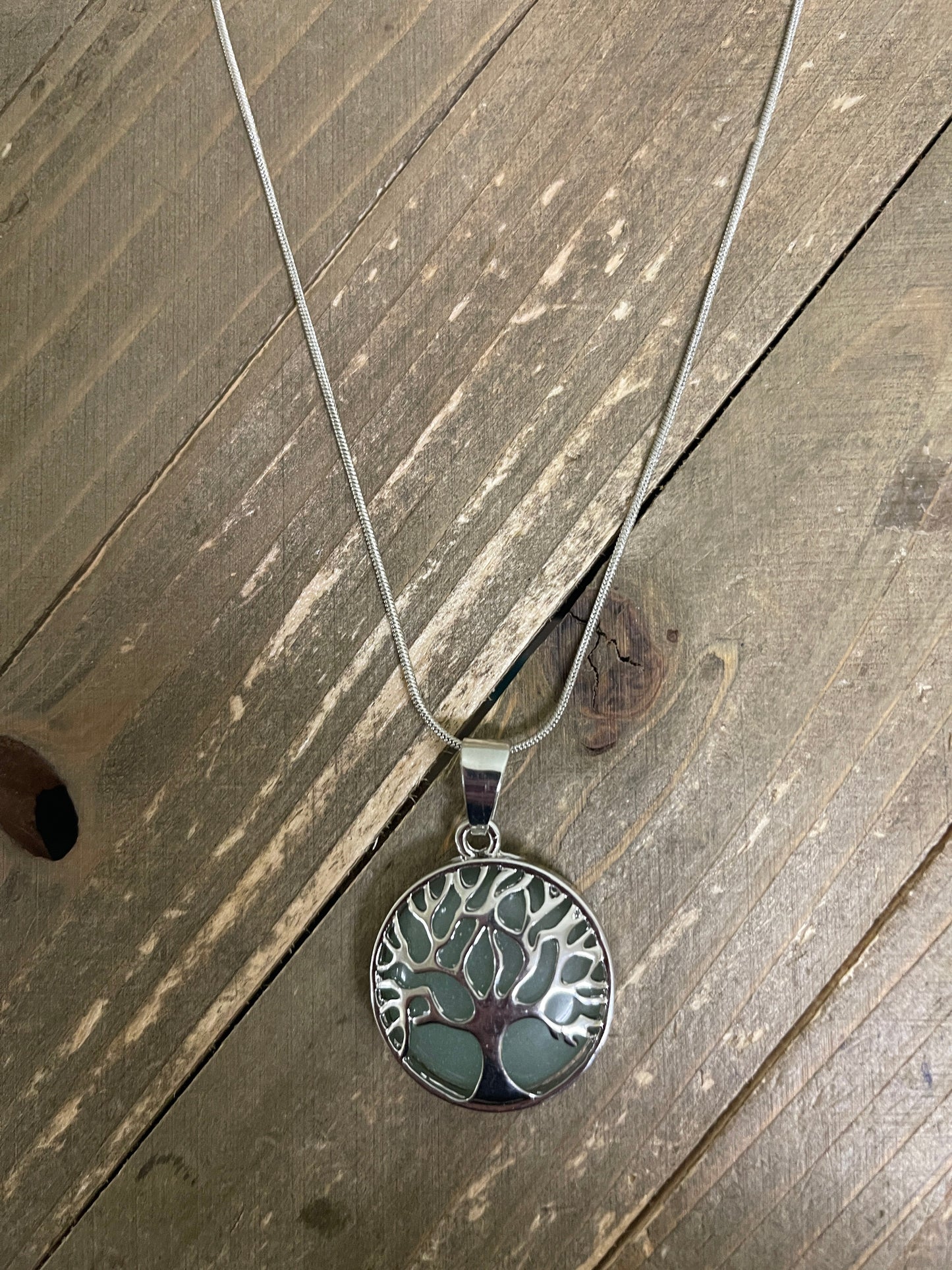 Aventurine Tree Pendant on a  Silver chain Necklace