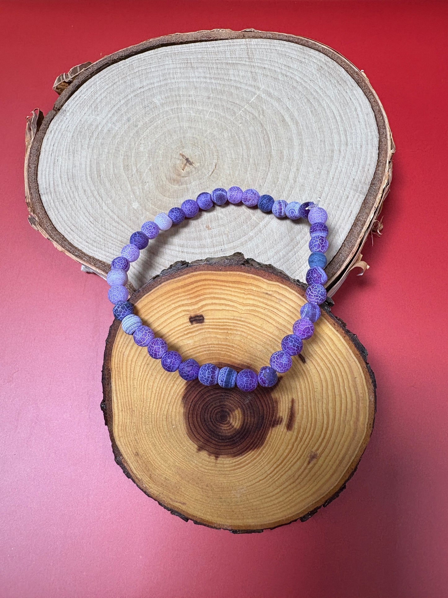 Purple Dragon Veins Agate Beaded Stretch Bracelet