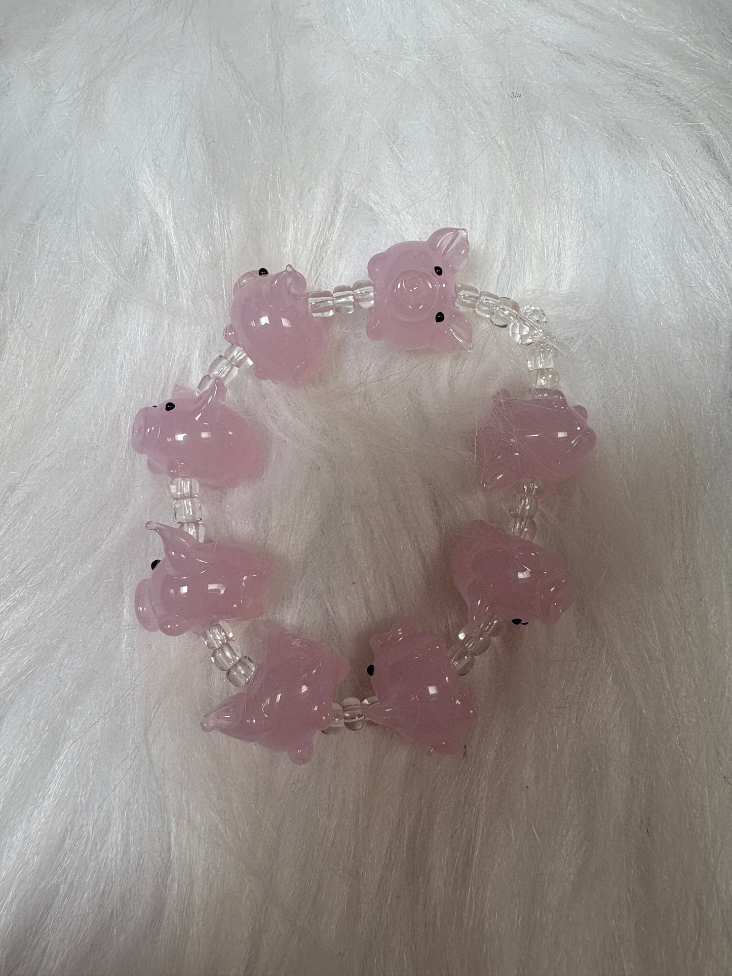 Pink Pig glass Beaded Bracelet