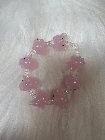 Pink Pig glass Beaded Bracelet