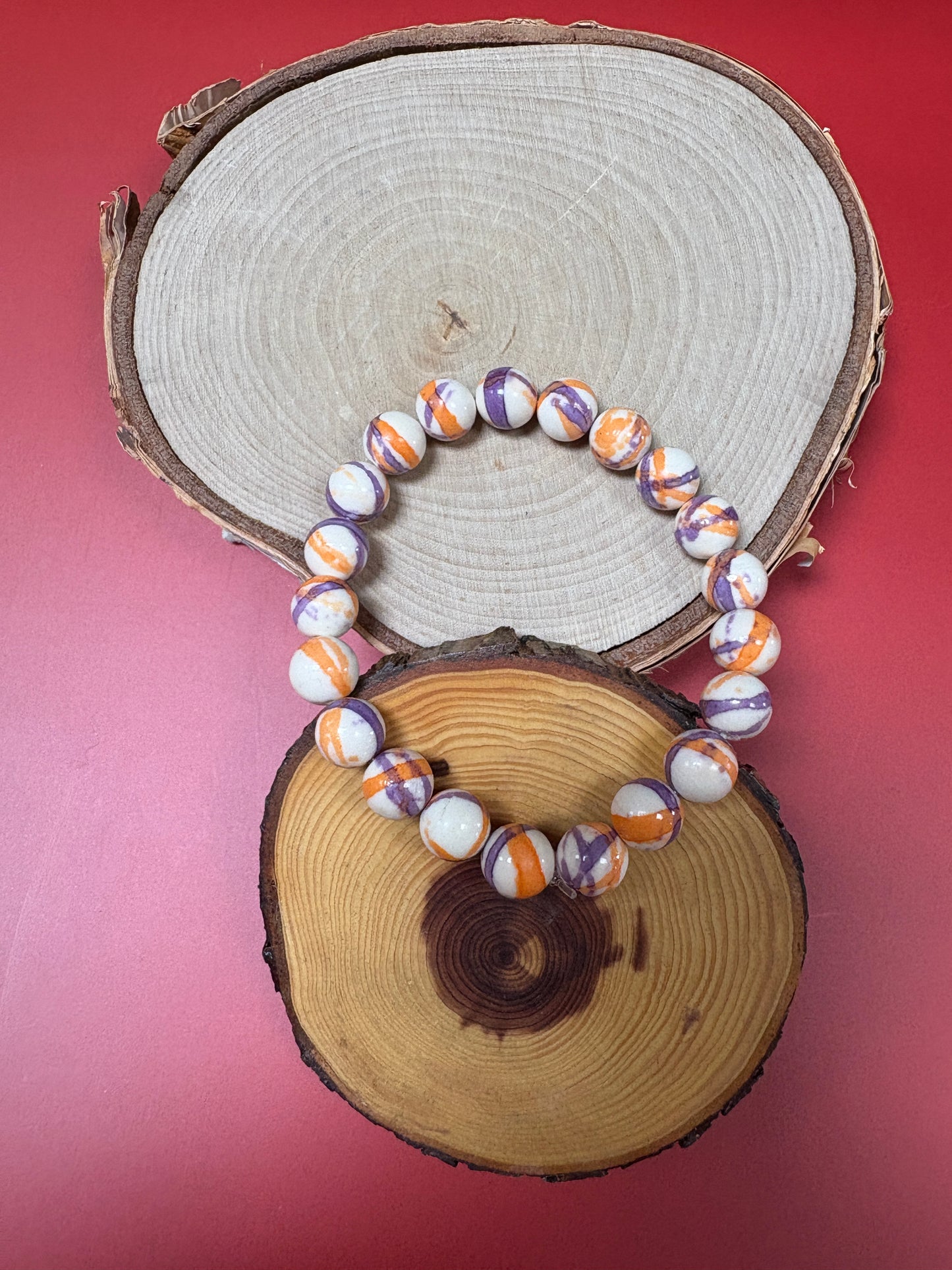 Rain Flower Stone Yellow Purple Beaded Stretch Bracelet
