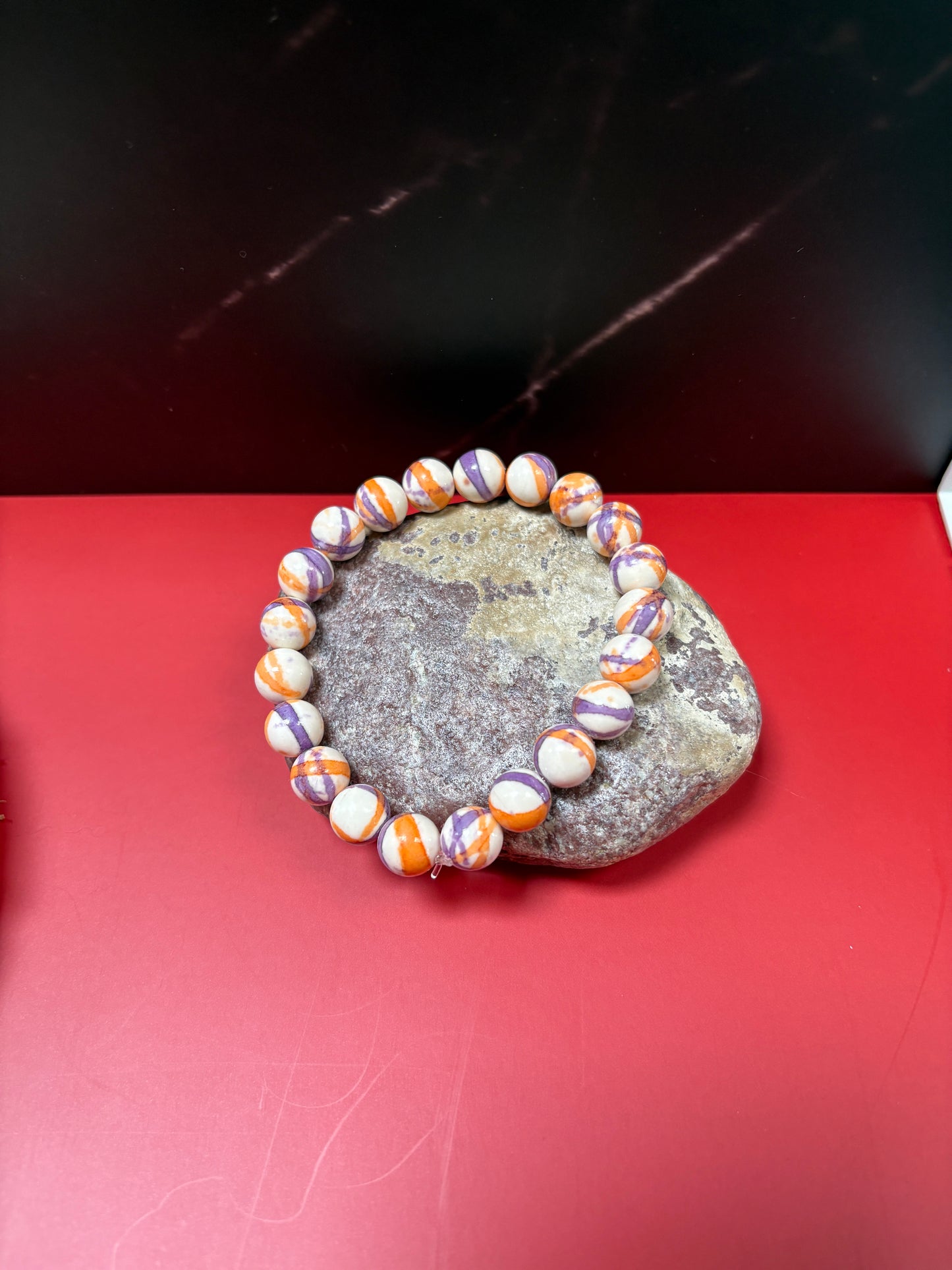 Rain Flower Stone Yellow Purple Beaded Stretch Bracelet