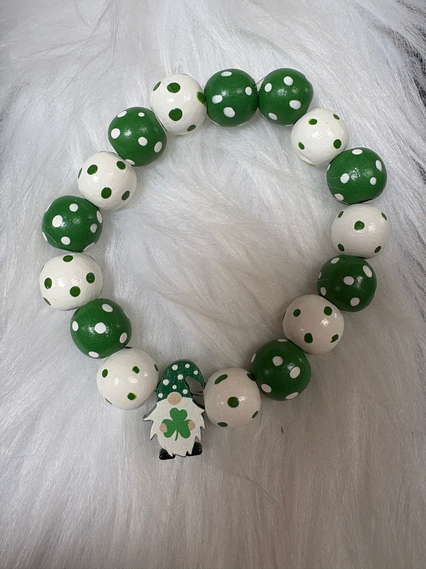 St. Patrick's Day Wooden Round Polka Dot Beaded Elastic/Stretch Bracelet