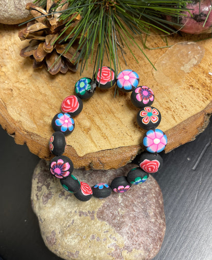 Multi Flower Clay beaded Stretch braceletPink tiful of LOVE