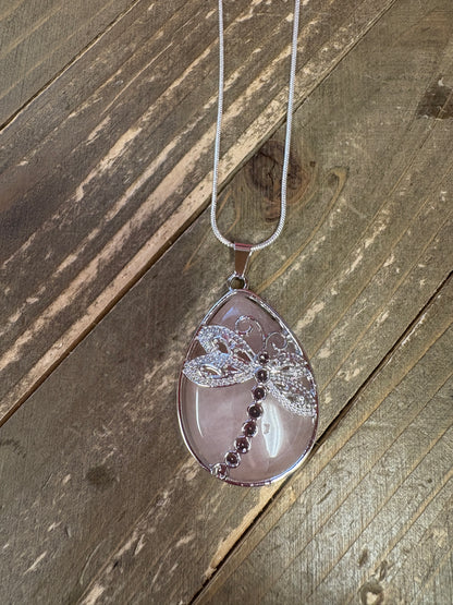 dragonfly and Natural waterdrop Stone Pendant on a silver chain Necklace