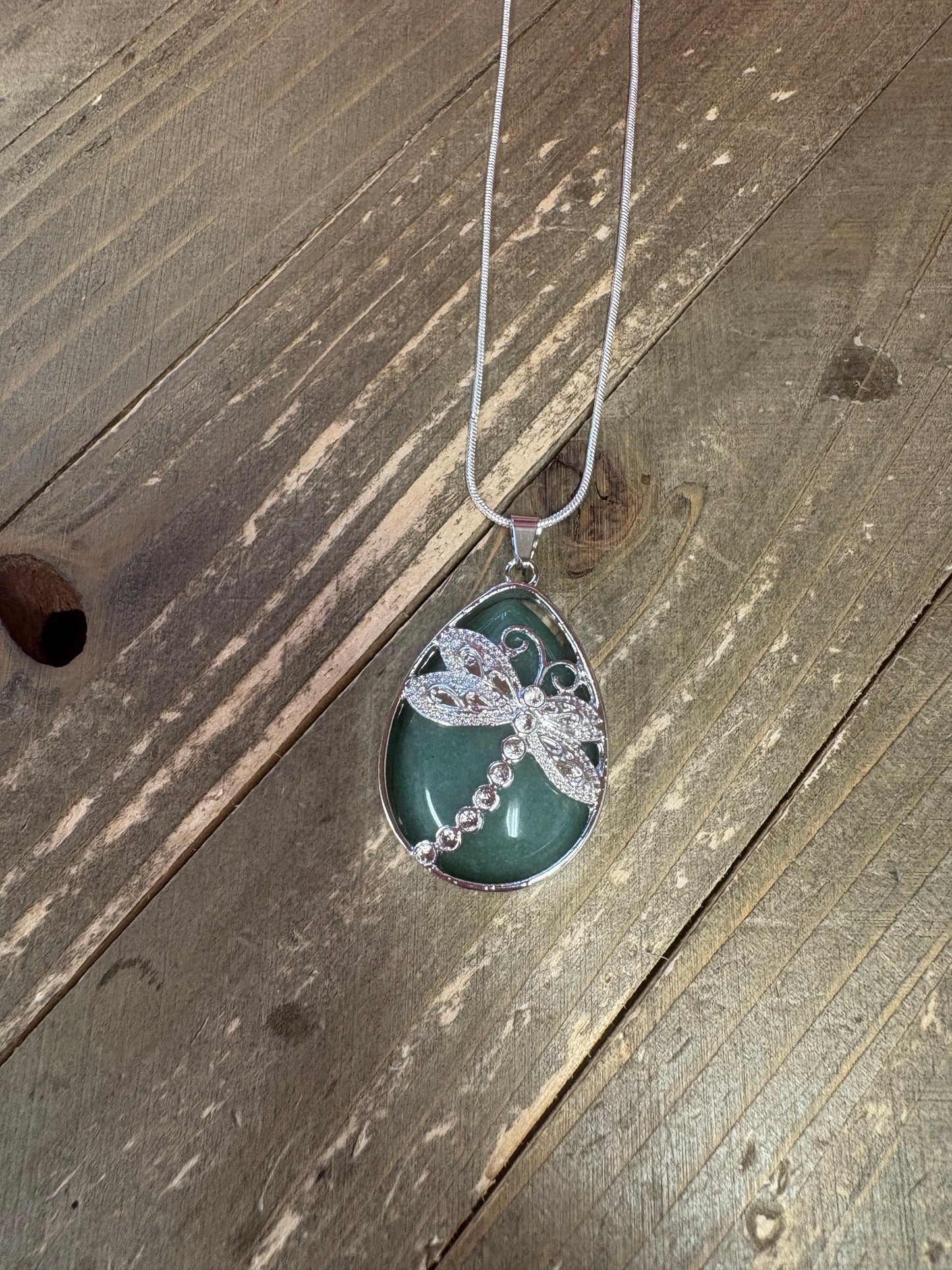 dragonfly and Natural waterdrop Stone Pendant on a silver chain Necklace