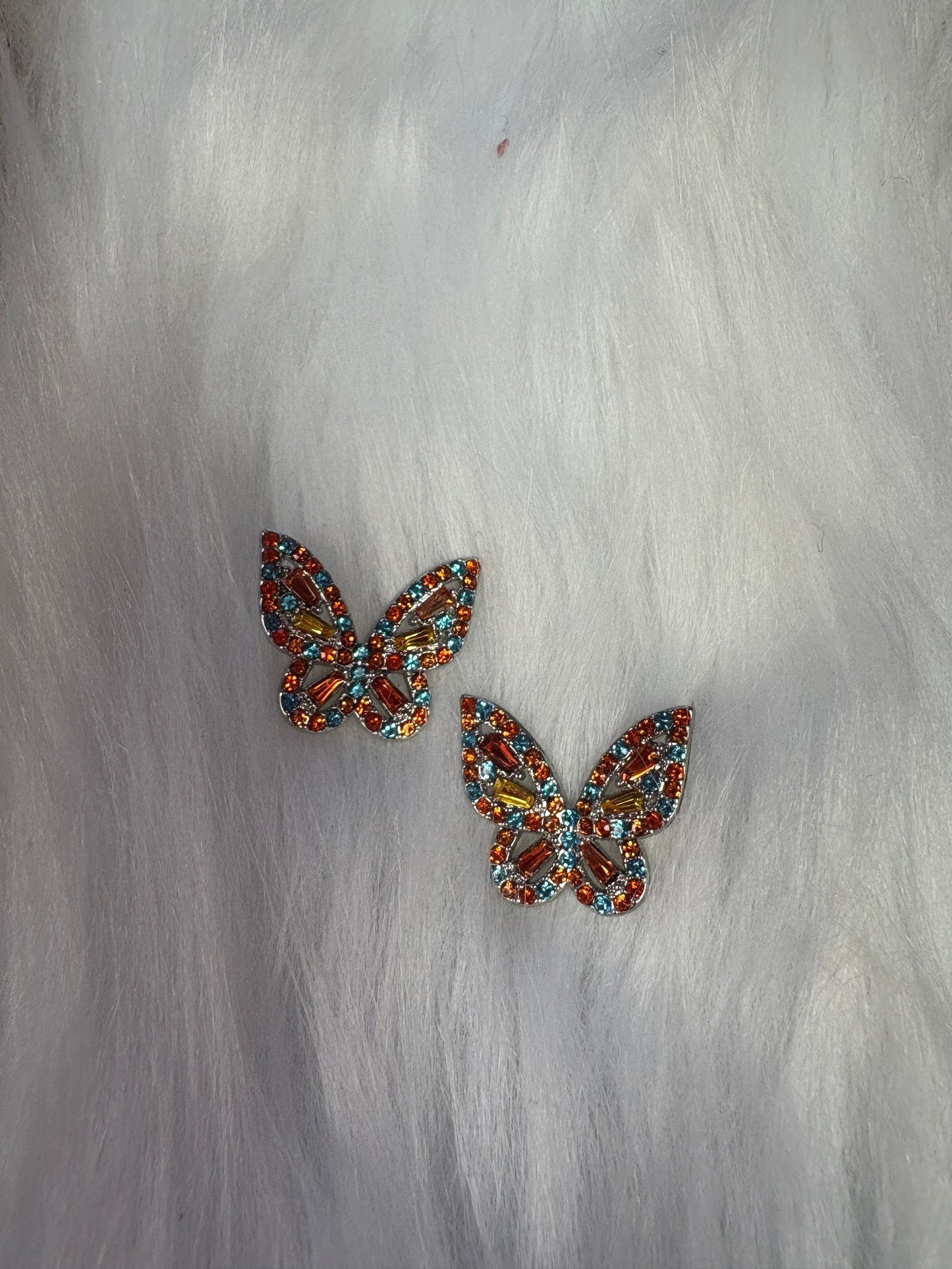Orange, Blue Yellow Rhinestone Butterfly Stud Earrings