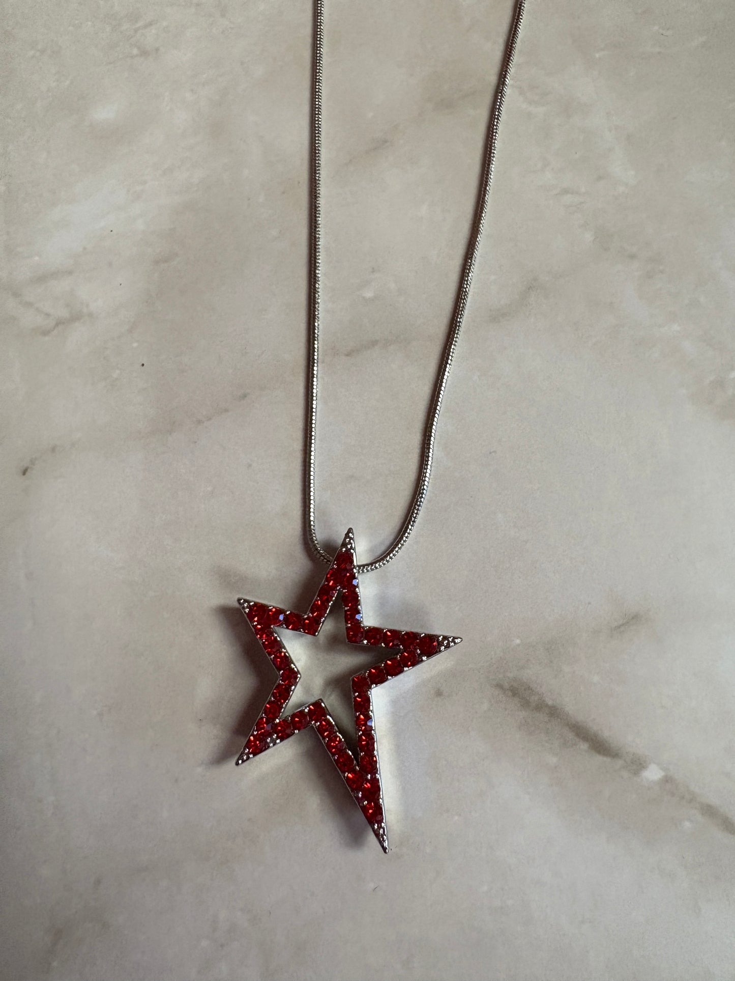 Red  Rhinestone  Star Necklace