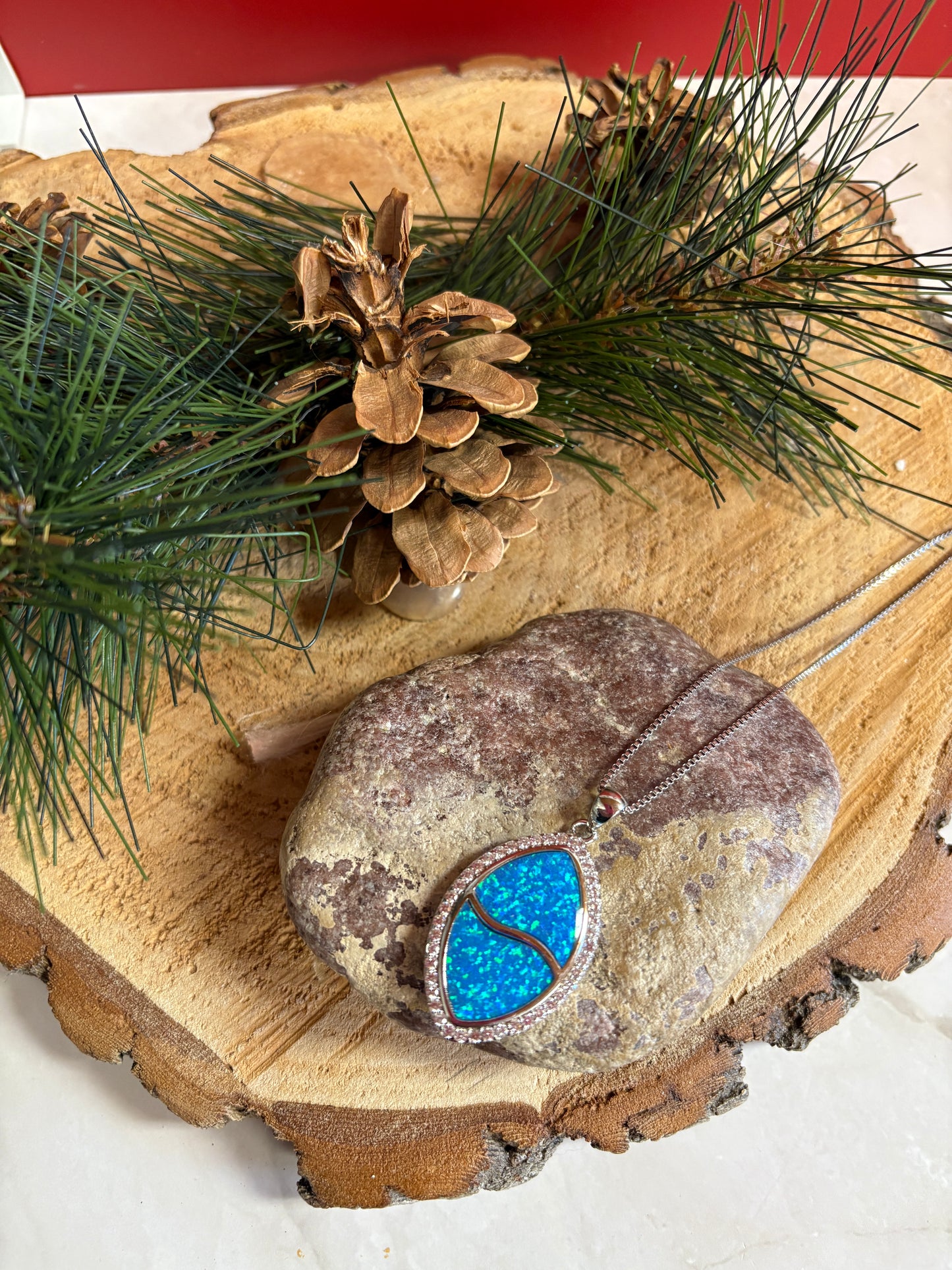 Oval Blue Opal Silver Necklace