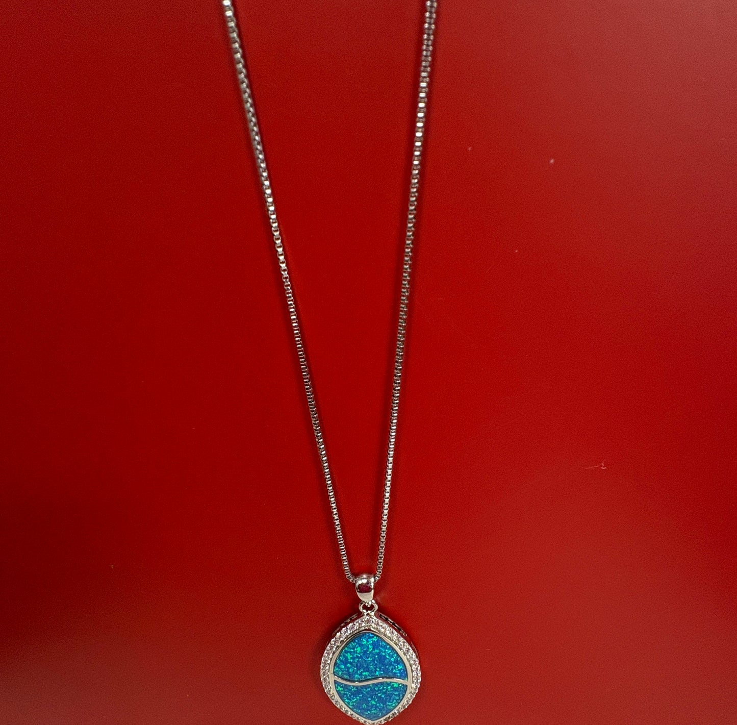 Oval Blue Opal Silver Necklace