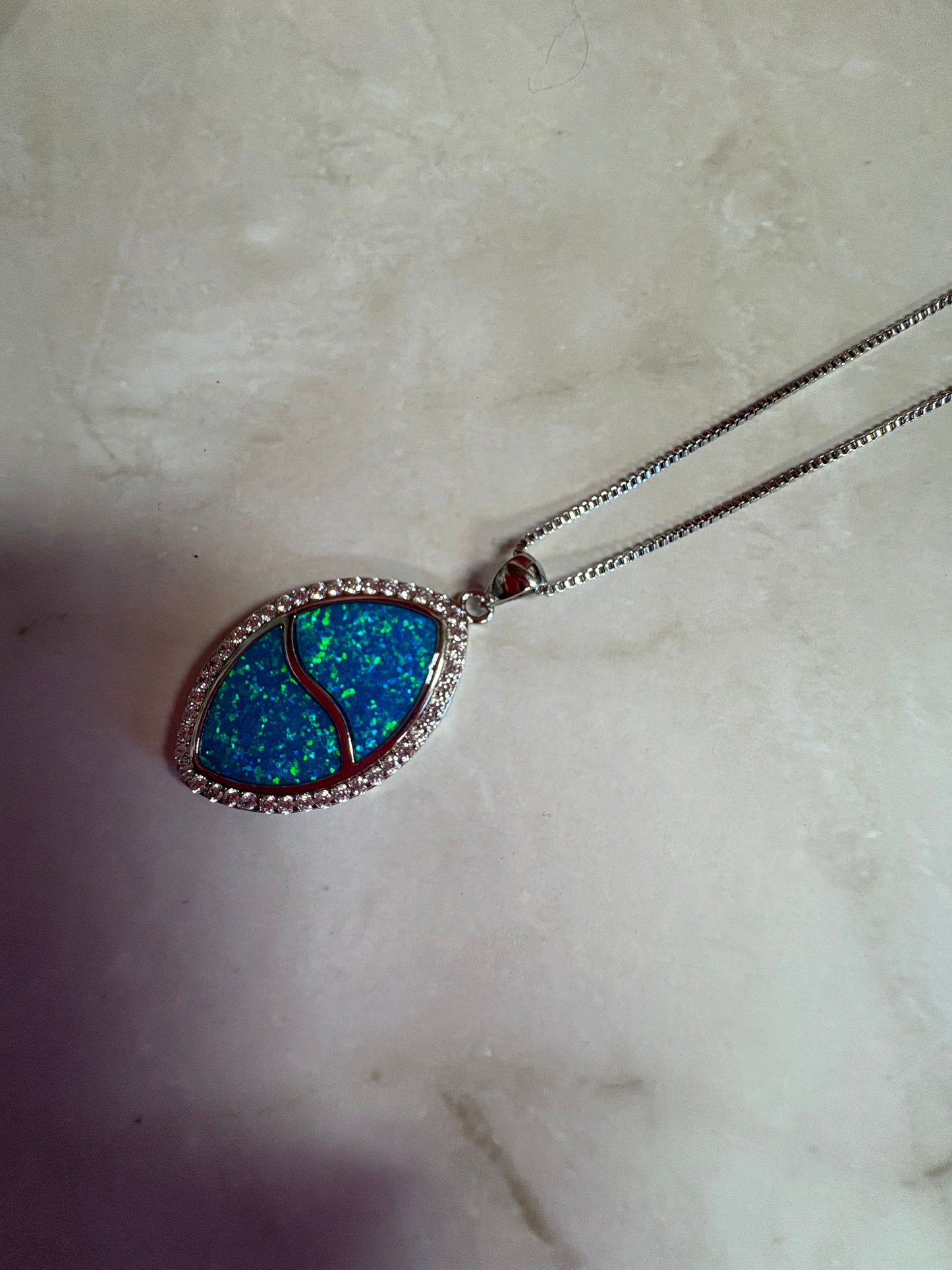 Oval Blue Opal Silver Necklace