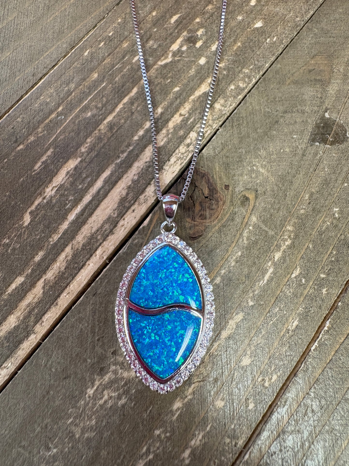 Oval Blue Opal Silver Necklace