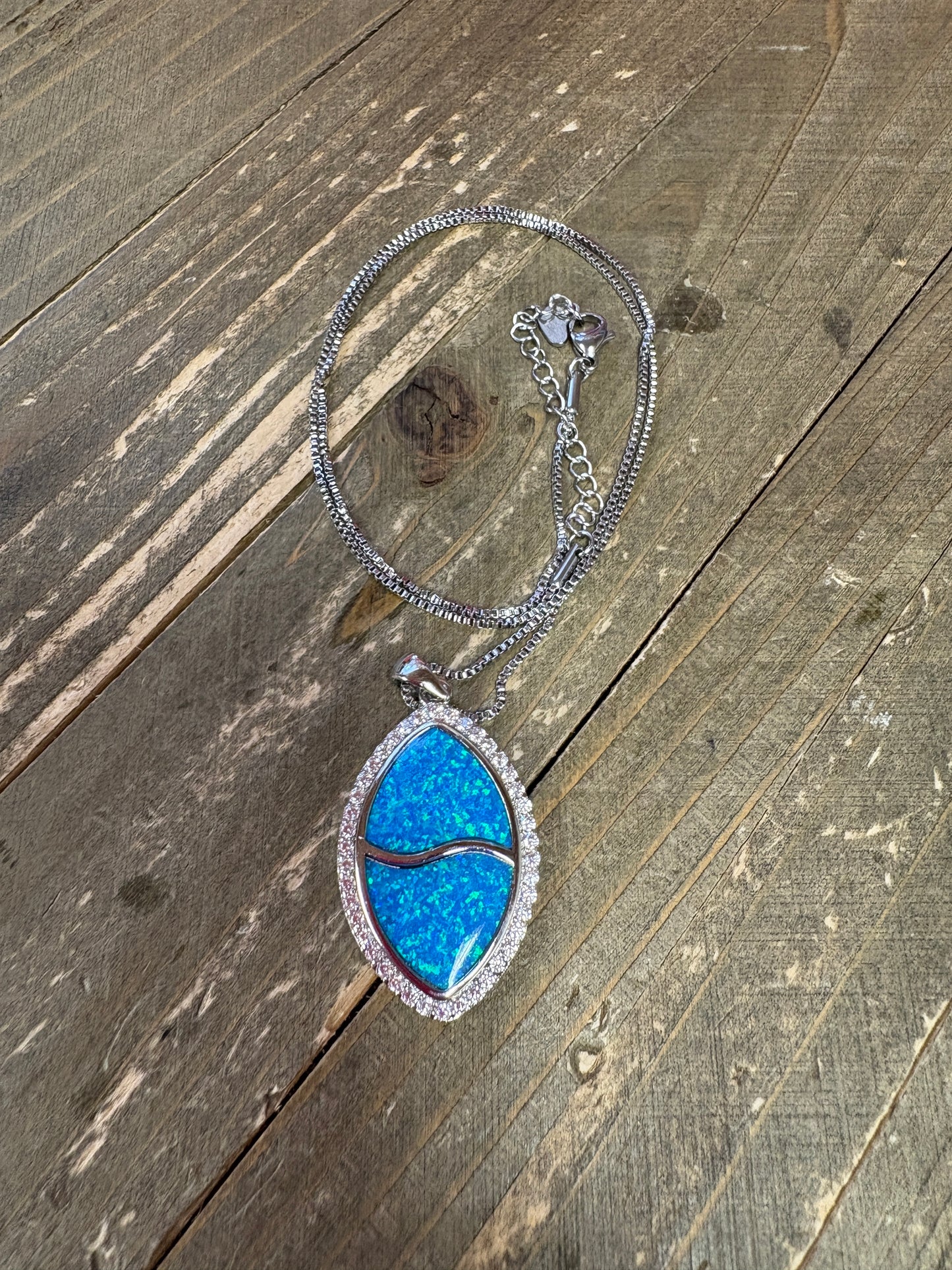 Oval Blue Opal Silver Necklace