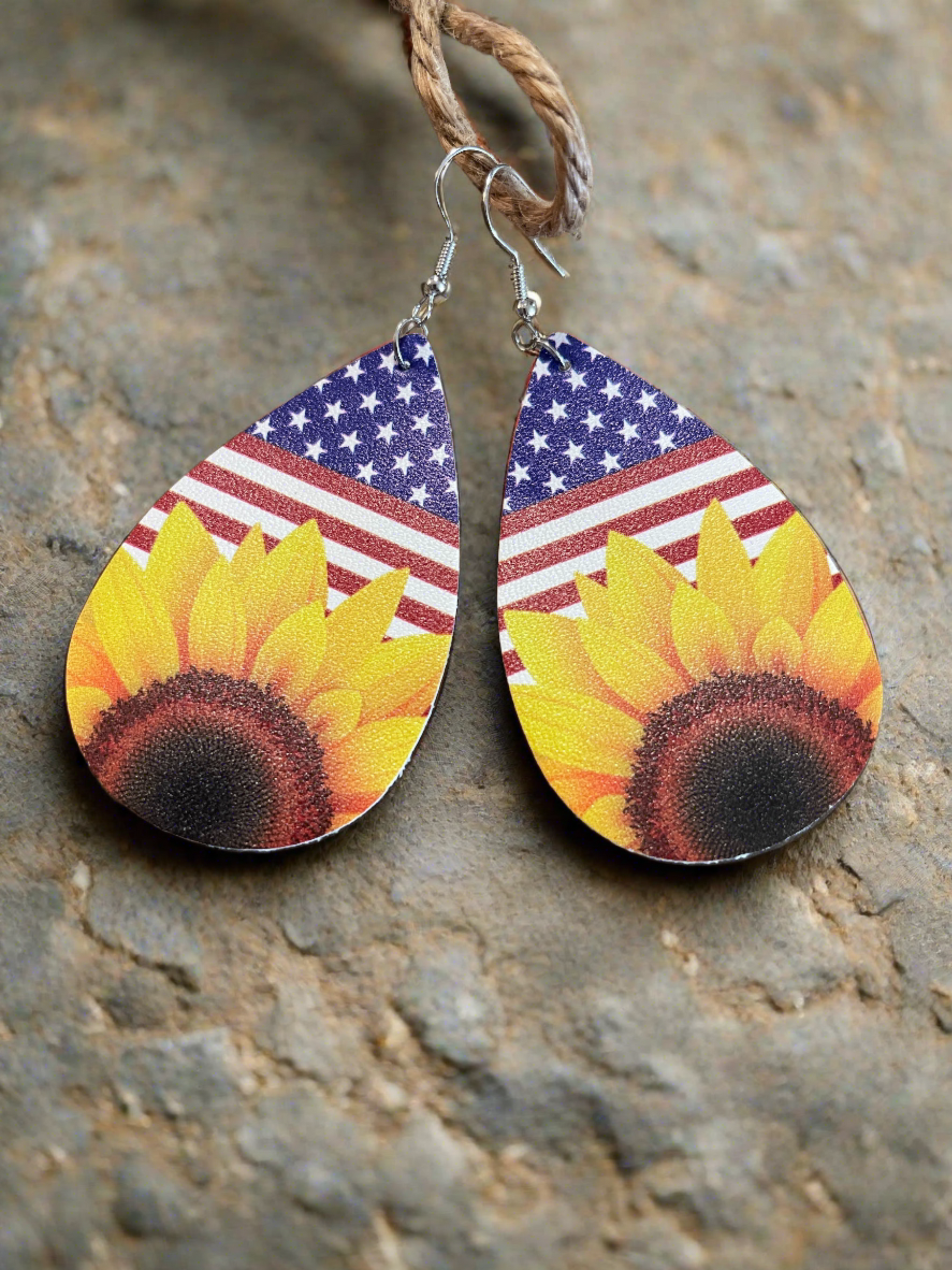 INDEPENDENCE DAY/SUNFLOWER Faux Leather Teardrop Wire EarringsPink tiful of LOVE