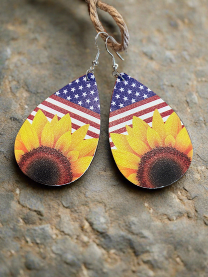 Independence Day/Sunflower Faux Leather Teardrop Wire EarringsPink tiful of LOVE