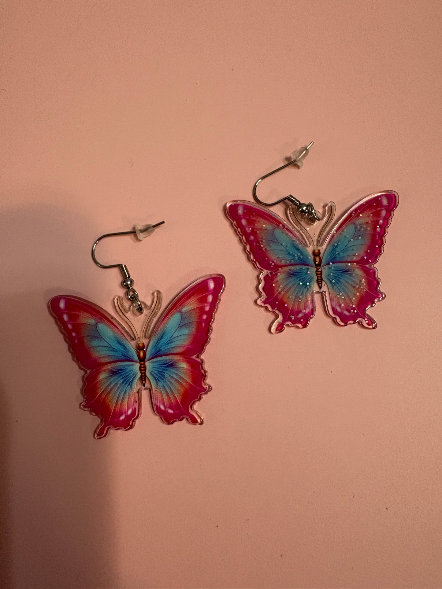 Glittery Butterfly Wire Earrings