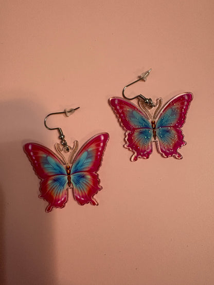 Glittery Butterfly Wire Earrings