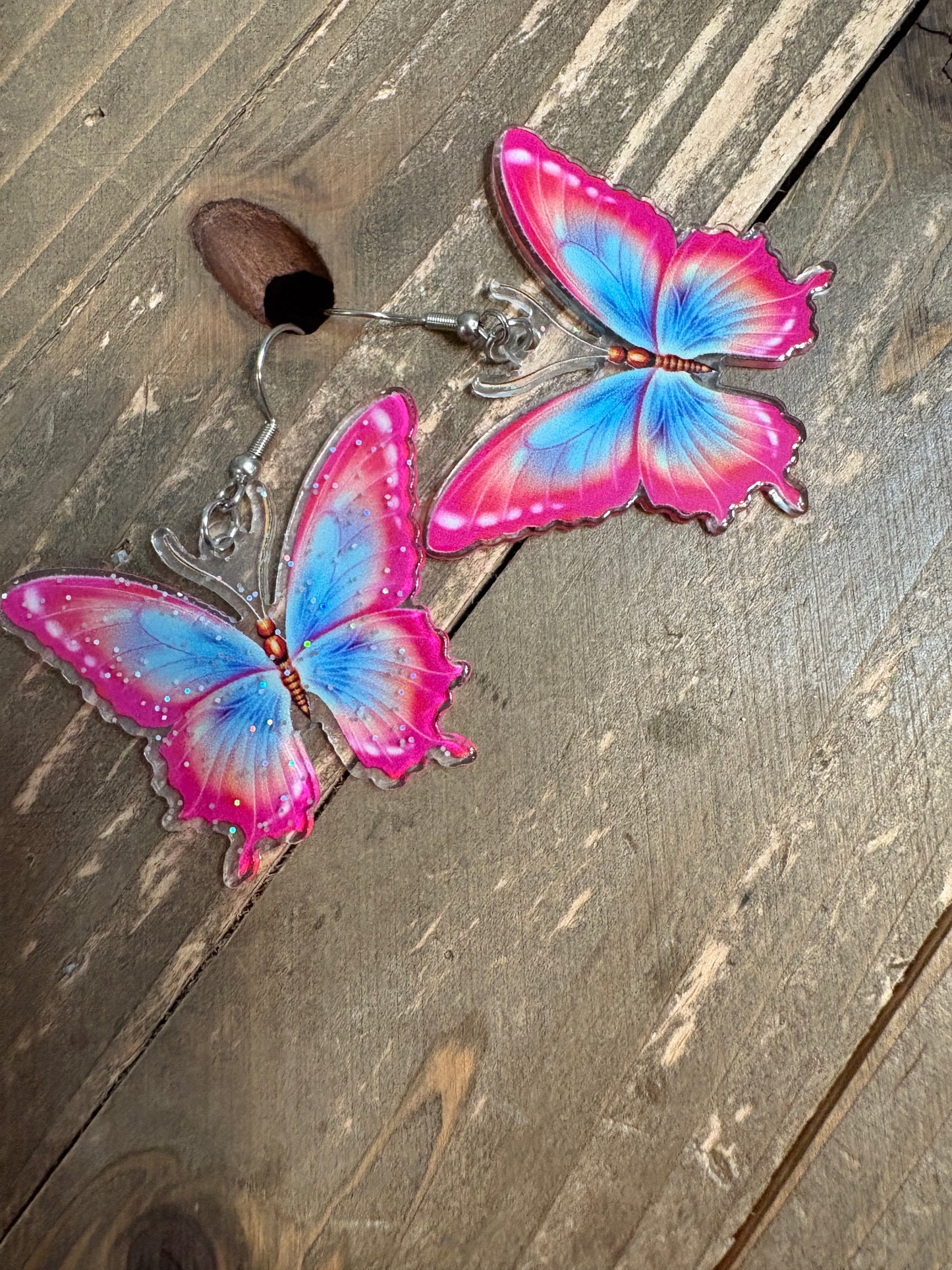 Glittery Butterfly Wire Earrings