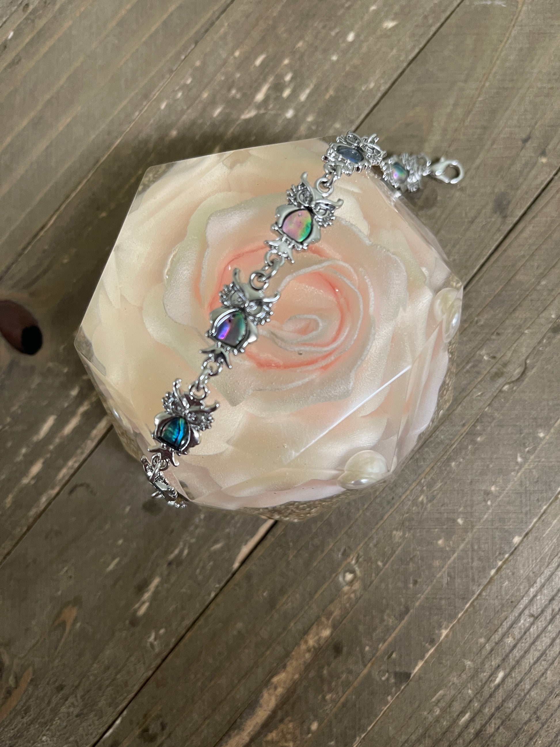 Owl Link Bracelet; combination of shell &amp; metal finish; measuring 7&quot; with 7 owlsPink tiful of LOVE