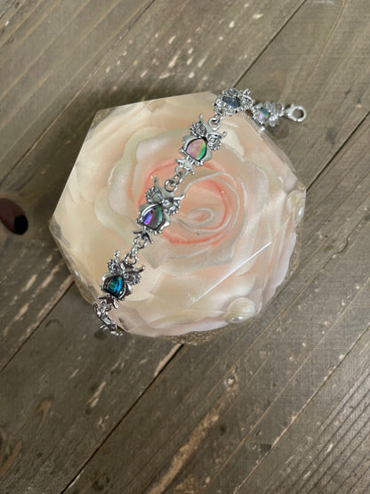 Owl Link Bracelet; combination of shell &amp; metal finish; measuring 7&quot; with 7 owlsPink tiful of LOVE