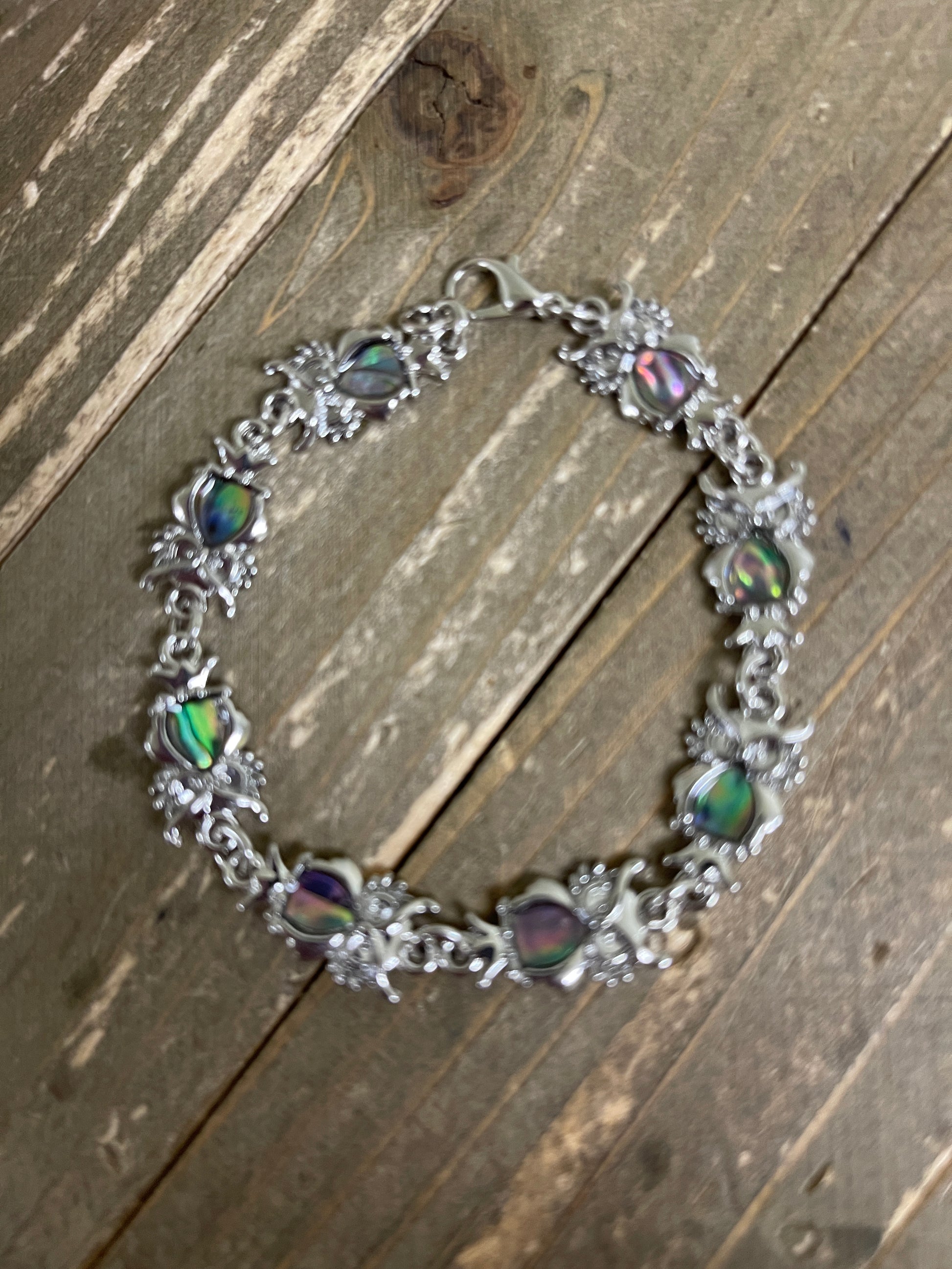 Owl Link Bracelet; combination of shell &amp; metal finish; measuring 7&quot; with 7 owlsPink tiful of LOVE