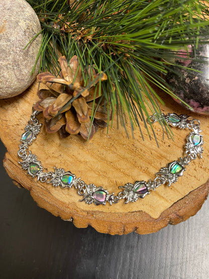 Owl Link Bracelet; combination of shell &amp; metal finish; measuring 7&quot; with 7 owlsPink tiful of LOVE