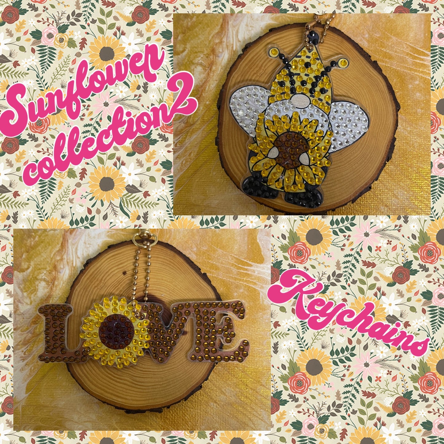 Sunflower Key Chains Acrylic &amp; GemstonePink tiful of LOVE