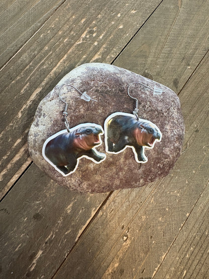 Moo Deng Hippo Wire Earrings