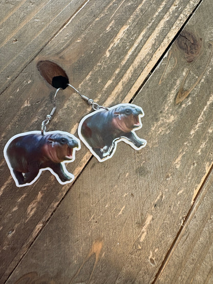 Moo Deng Hippo Wire Earrings