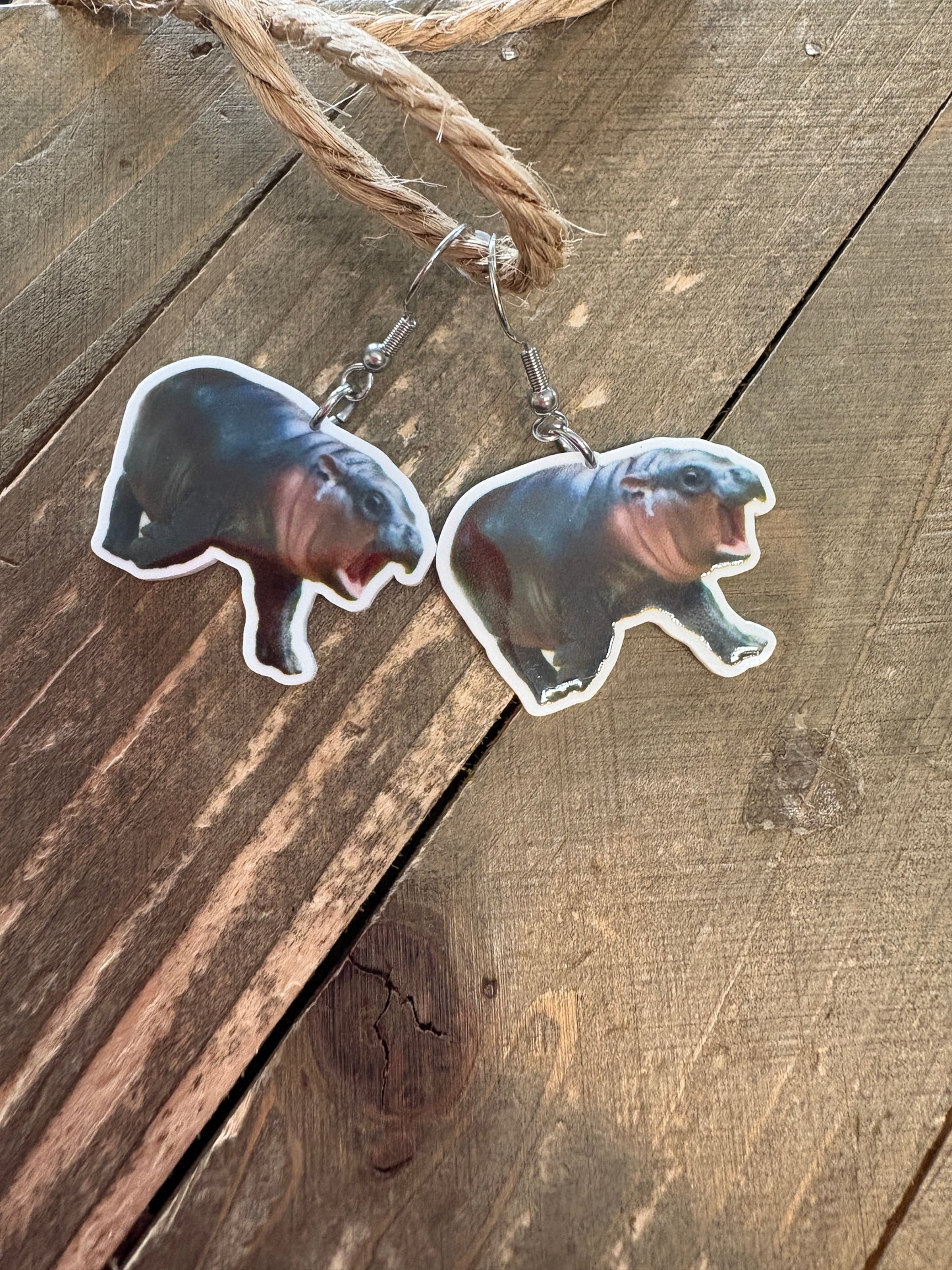Moo Deng Hippo Wire Earrings