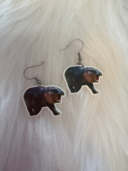 Moo Deng Hippo Wire Earrings