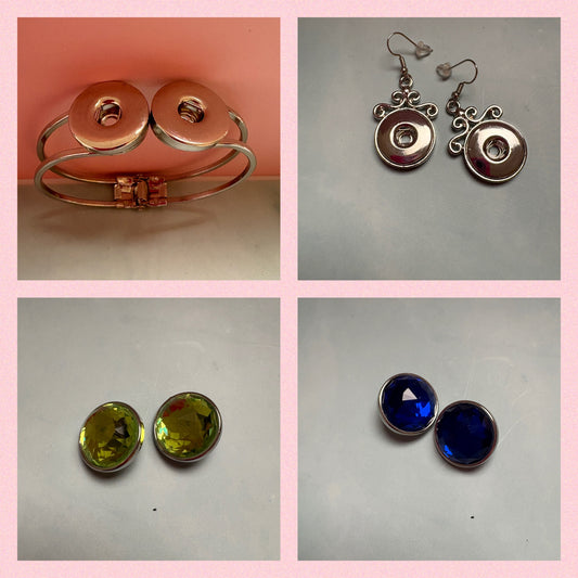 Interchangeable Jewelry Starter Set (4 Snaps, bracelet and earrings)