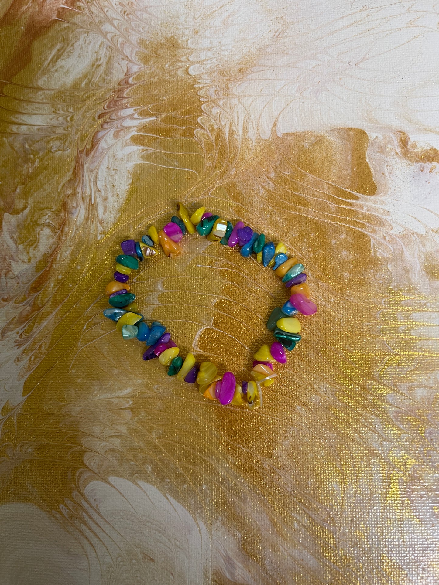 Multi Colored Dyed Shell Chip beaded Stretch bracelet