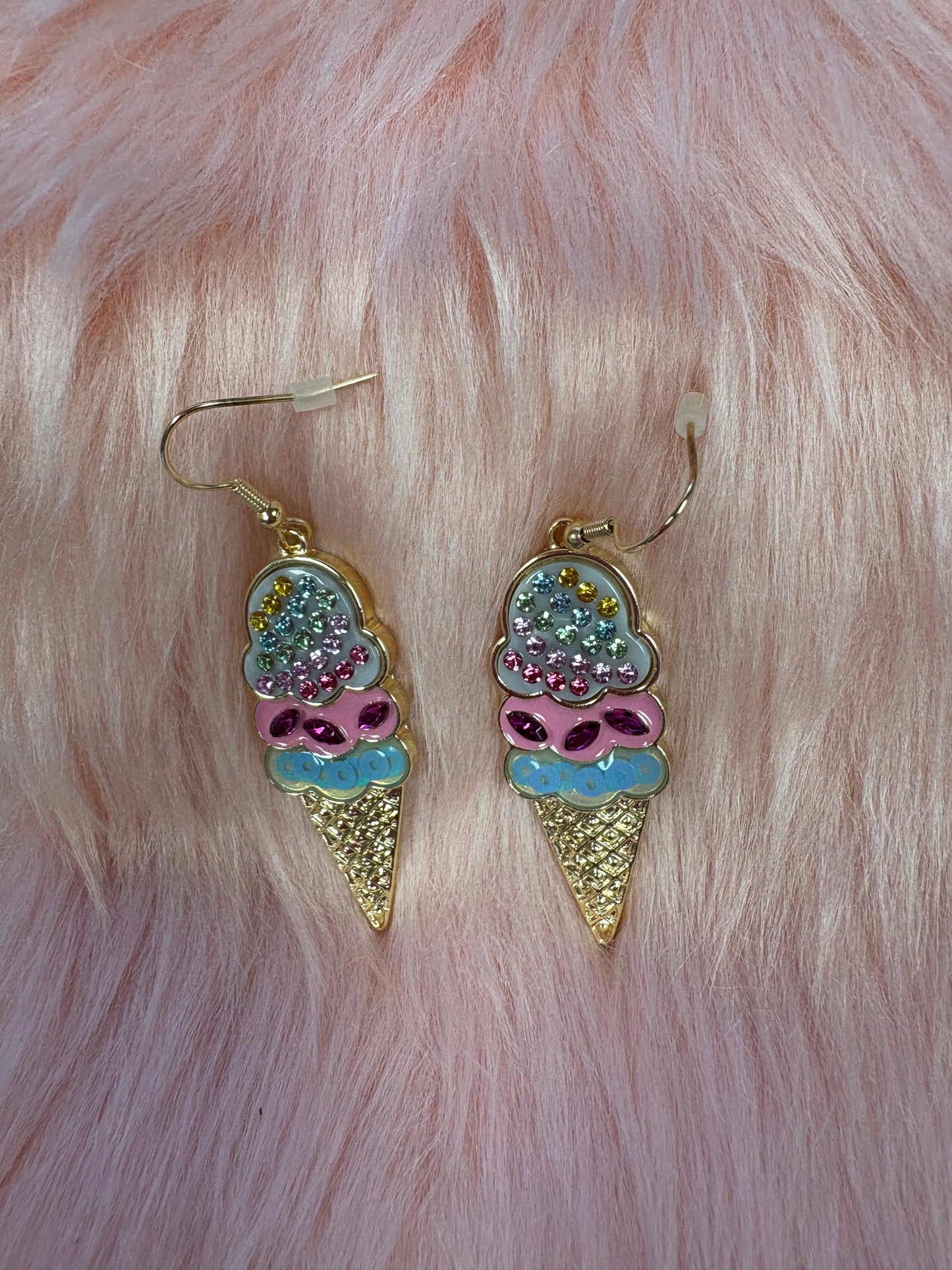 Ice Cream Cone Rhinestone Charm Wire Earrings