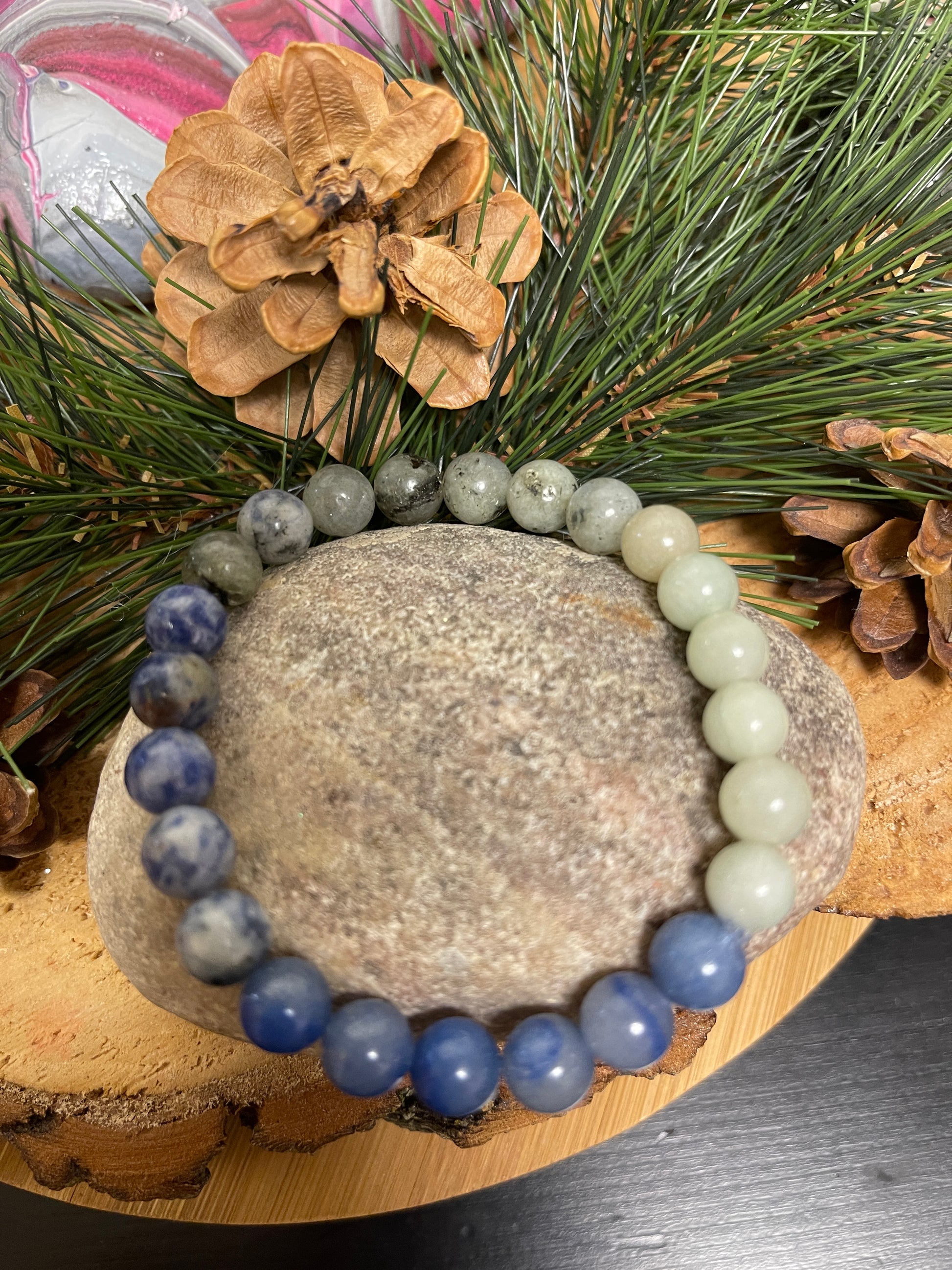 Ocean Breeze Beaded Elastic Bracelet;  Natural Gemstones; perfect gift for him or herPink tiful of LOVE