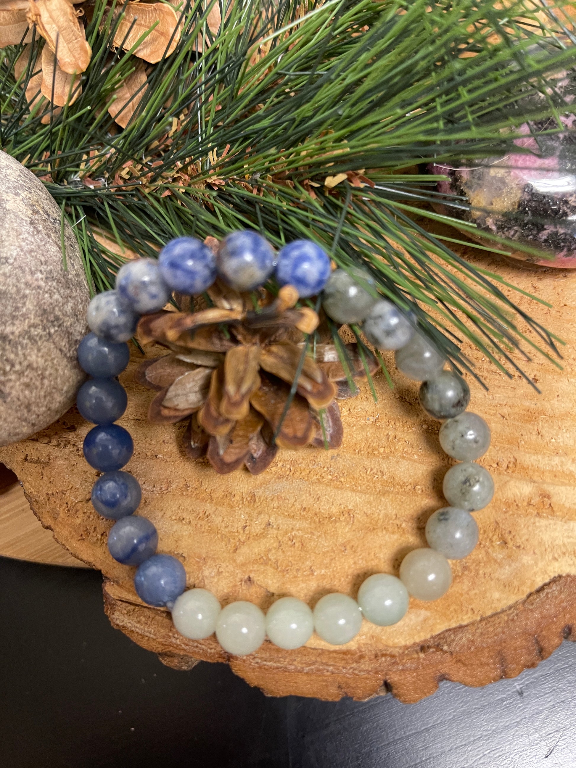 Ocean Breeze Beaded Elastic Bracelet;  Natural Gemstones; perfect gift for him or herPink tiful of LOVE