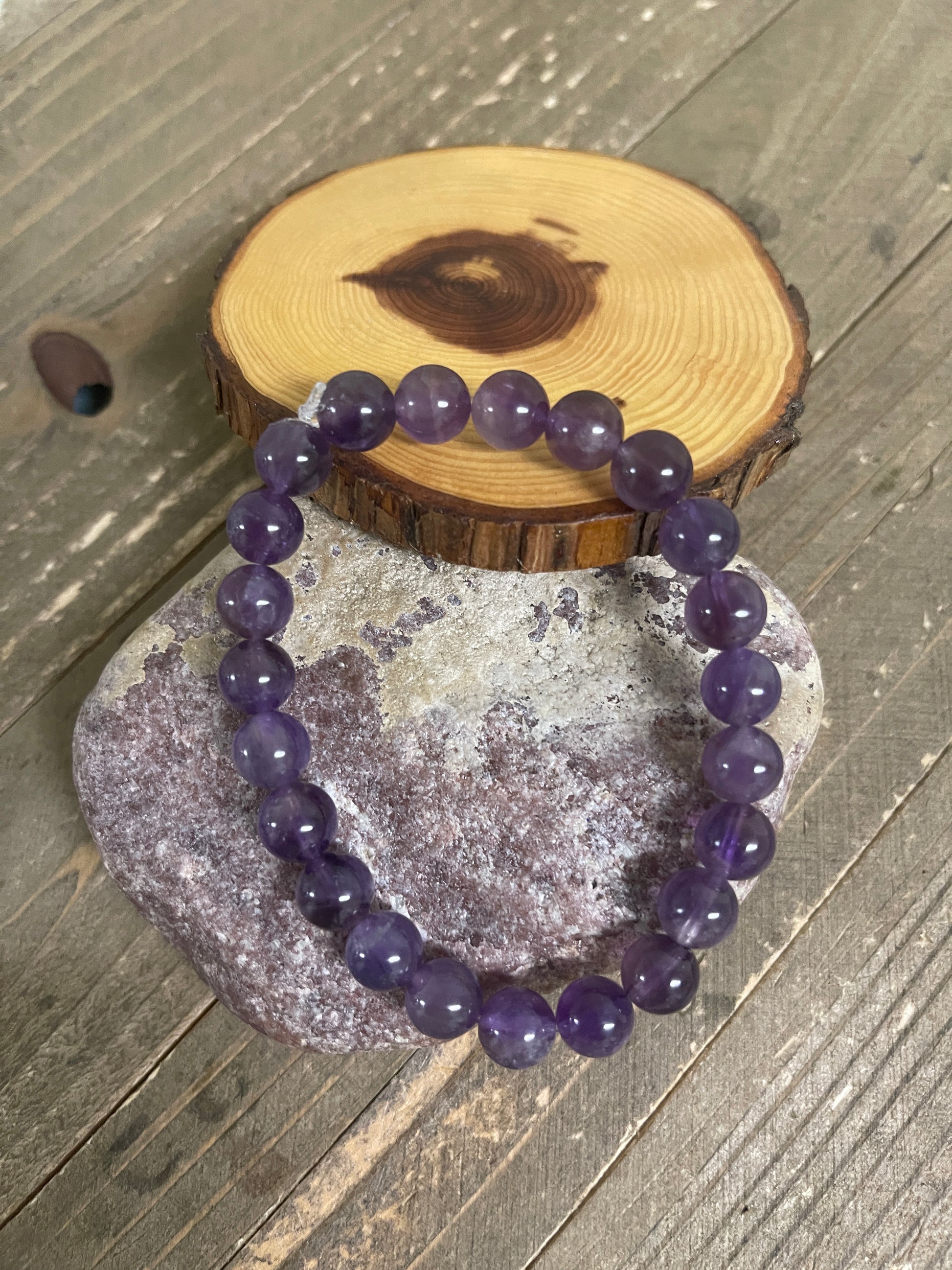 Amethyst Beaded Elastic Bracelet;  Natural Gemstones; perfect gift for him or herPink tiful of LOVE
