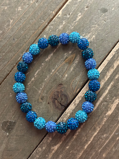 Blue Rhinestone Round Beaded Bracelet