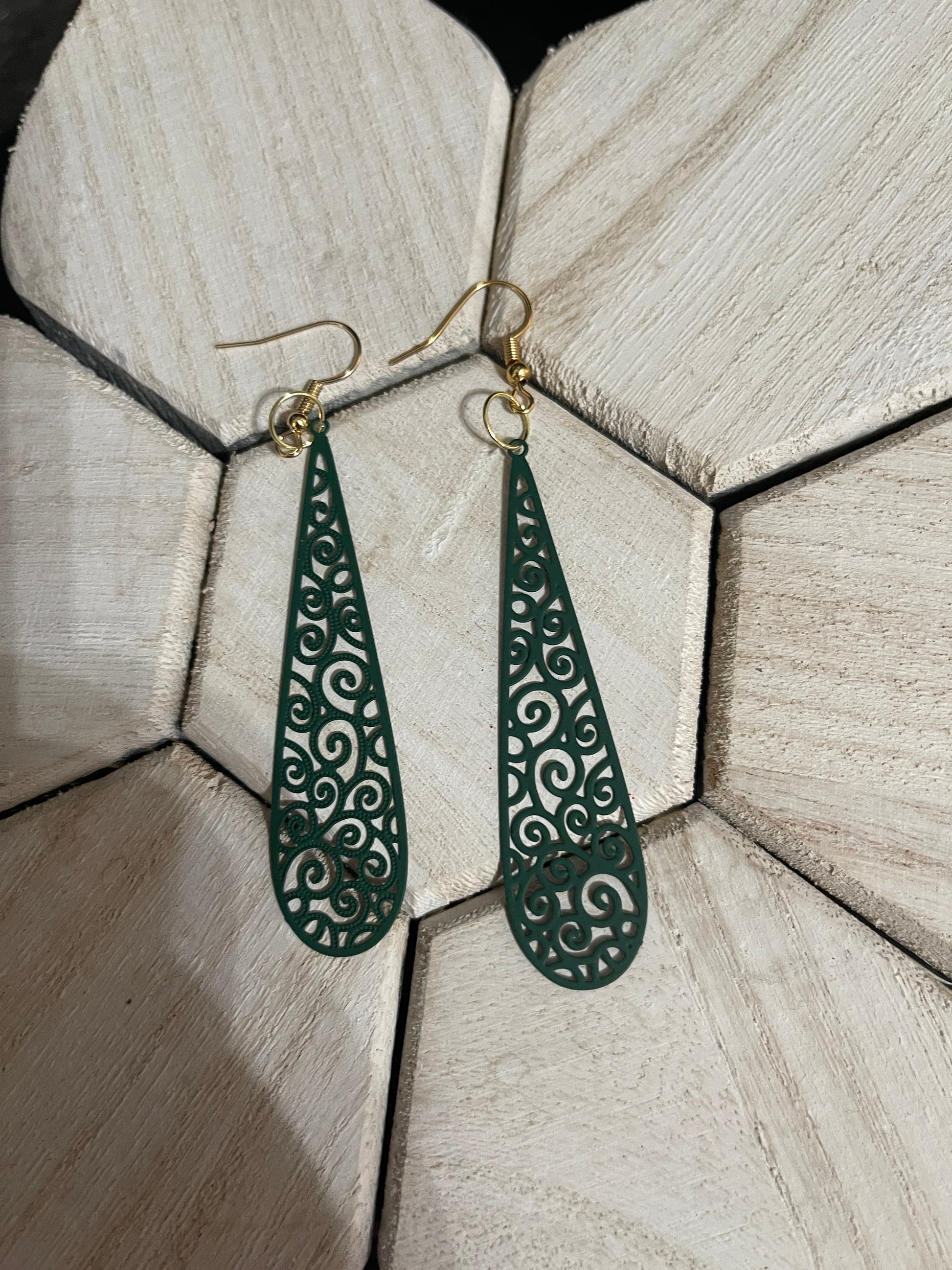 Green Filigree long teardrop Wire EarringPink tiful of LOVE