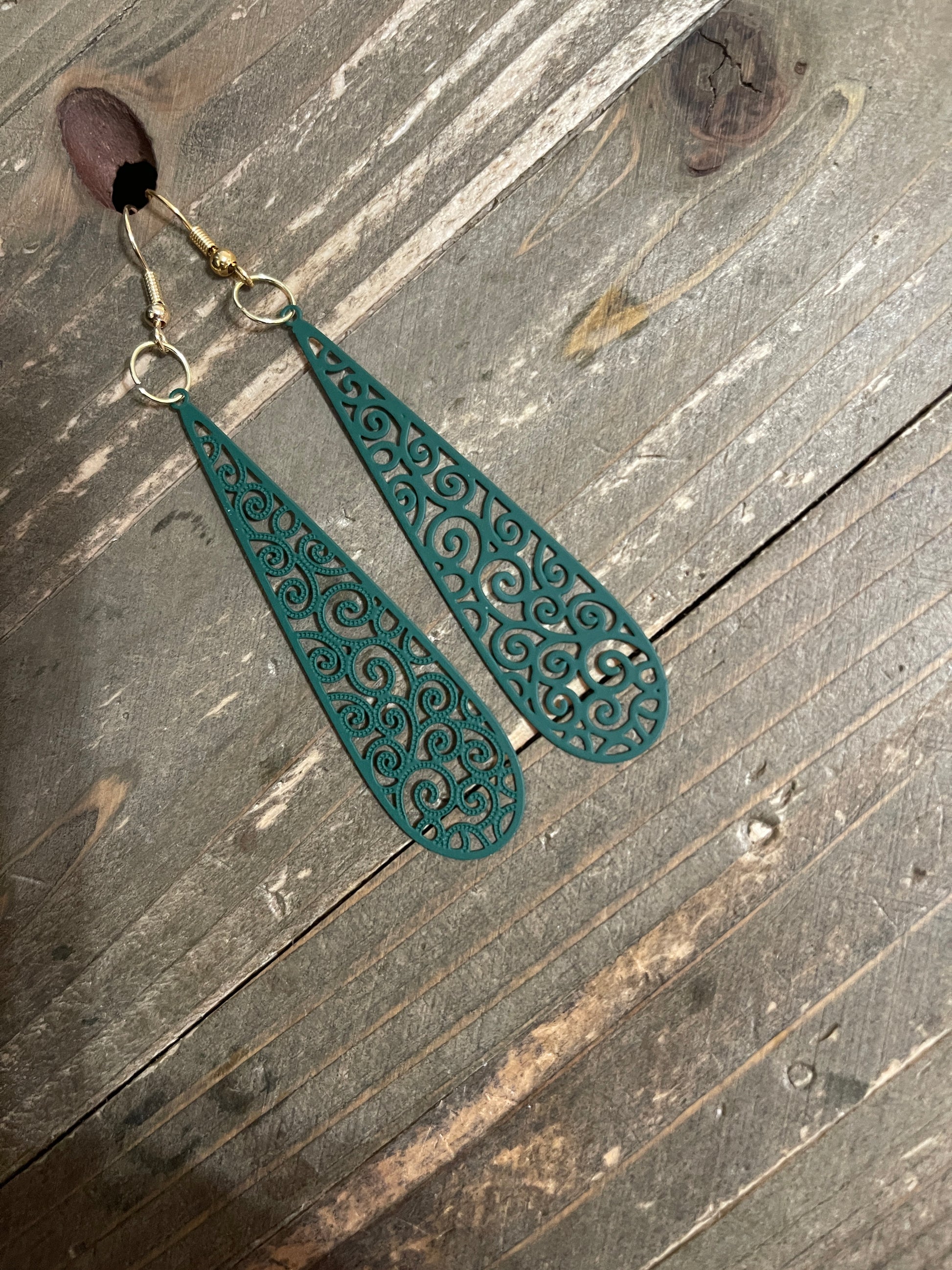 Green Filigree long teardrop Wire EarringPink tiful of LOVE