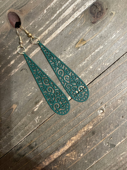 Green Filigree long teardrop Wire EarringPink tiful of LOVE
