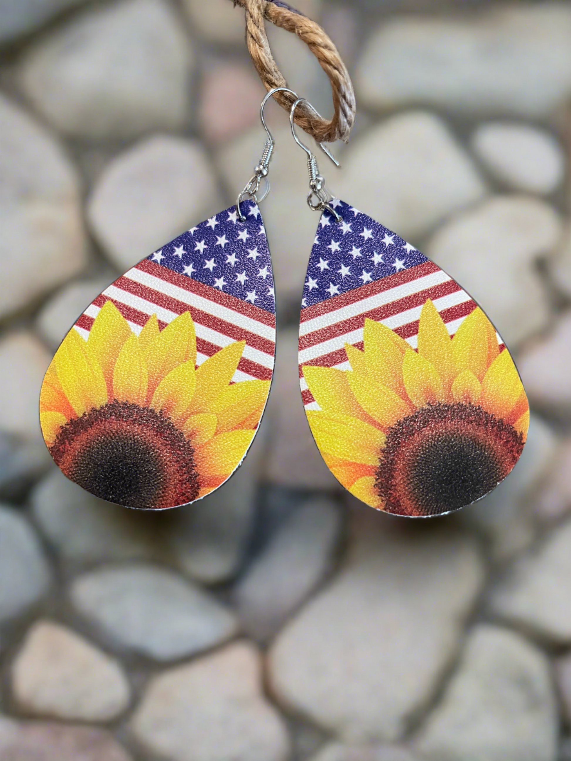 INDEPENDENCE DAY/SUNFLOWER Faux Leather Teardrop Wire EarringsPink tiful of LOVE